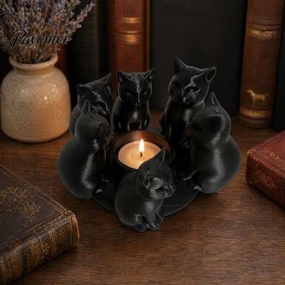 Современный настольный аксессуар Кот, 3D-печатный подсвечник, Эстетичный декор с матовой шлифовкой, Интегрированный уникальный арт-орнамент, Гладкая изогнутая скульптура,