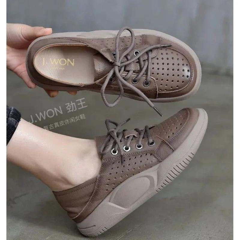 Fashion 2025 Fashion Ladies Shoes Front Lace-up Women's Vulcanize Shoes New Hollow Out Light Comfortable Best Seller Casual Flat Shoes