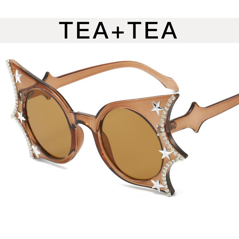 Хип-хоп Стильные женские солнцезащитные очки Форма летучей мыши Украшение стразами Солнцезащитные очки Женские Сценические Крутые солнцезащитные очки