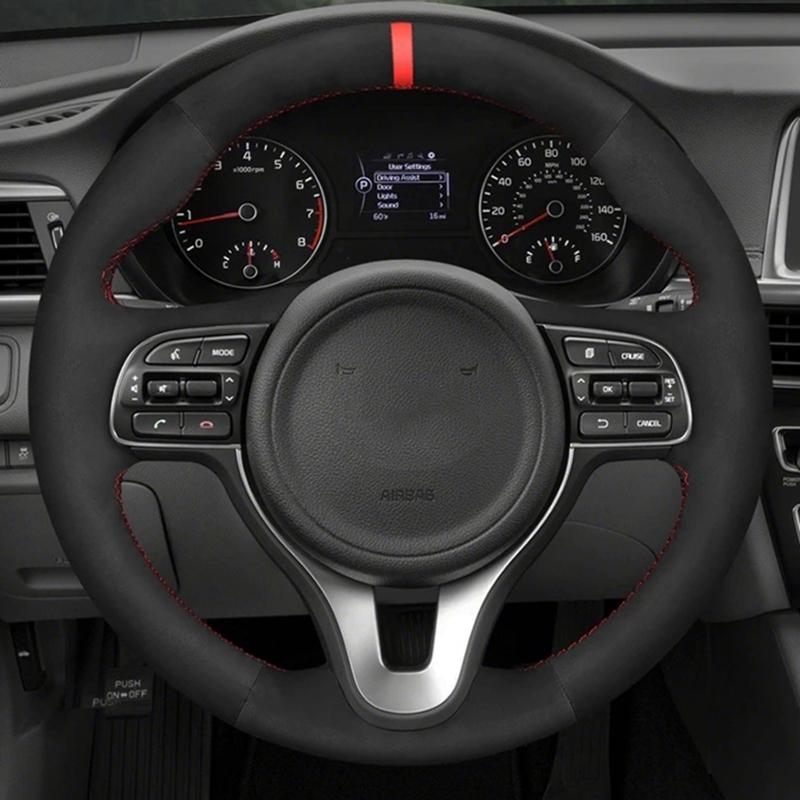 DIY Black Suede Leather Braid Car Steering Wheel Cover For Kia Sportage 4 Optima 2016-2018 Niro 2016 2017-2019 2020 2021-2022