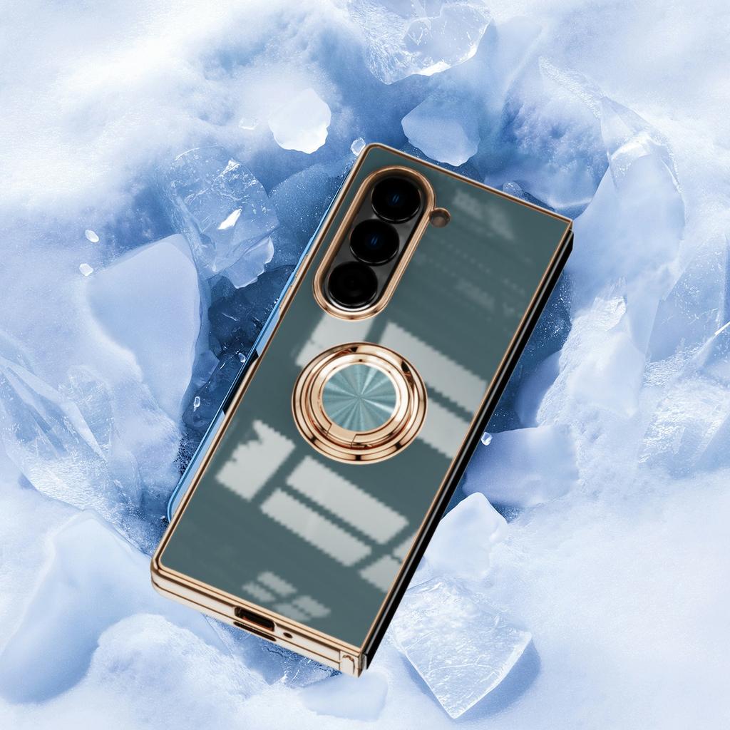 For Samsung Galaxy Z Fold6 5G Case Precise Cutouts 6D Electroplating TPU Phone Cover with Ring Holder