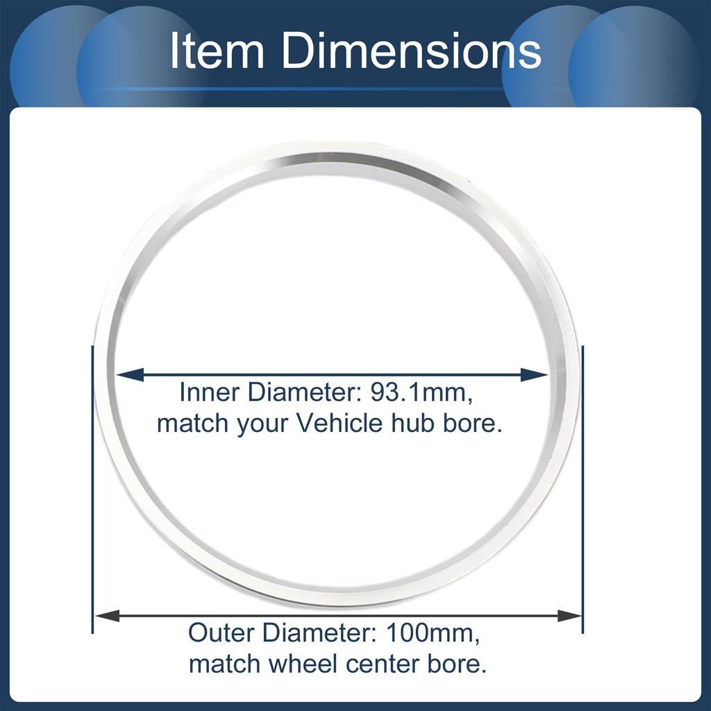 INFINAUTO Hub Centric Ring 100mm OD 93.1mm ID Car Wheel Hub Ring Aluminum Alloy Silver Tone 4pcs