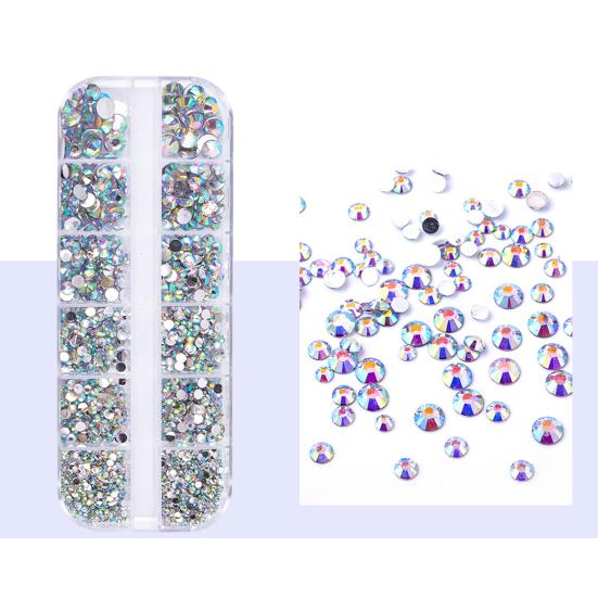 1 Set Round Nail Art Rhinestone Kit with Storage Box 12 Grids Flatback Rhinestone DIY Nail Design Crafting Decoration Fake Gems