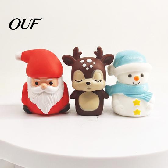 Small Christmas Cake Toppers Vinyl Figurines, Cute Santa Claus Snowman Reindeer Mini Statue, Holiday Tabletop Accessories Desktop Topper Decor,