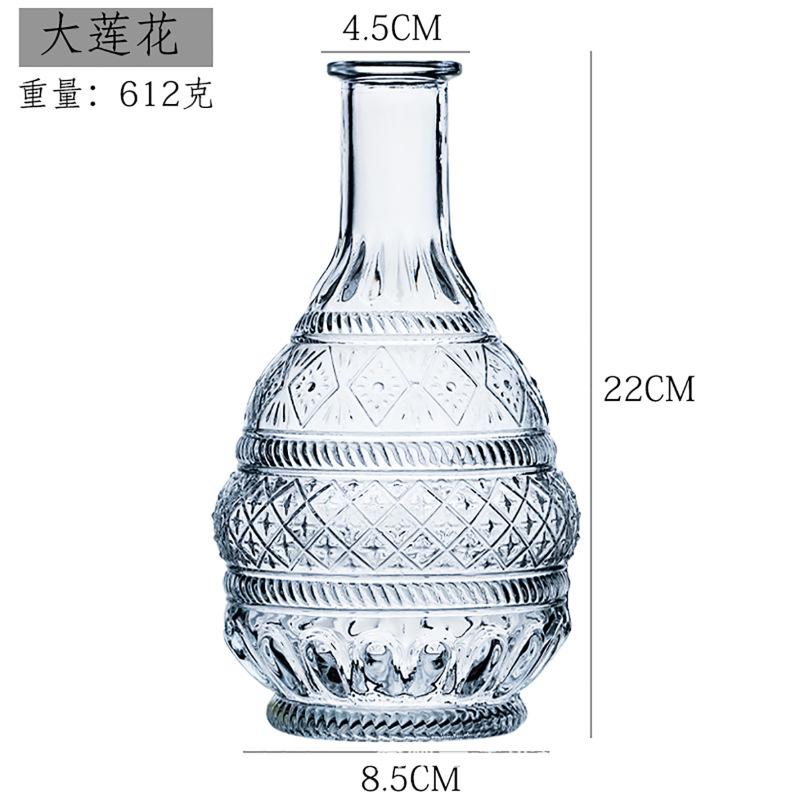 Vintage Relief Pattern Vase Madrid Size Transparent Glass Bottle European Creative Fine Mouth Palace Vase Wholesale Home Decor