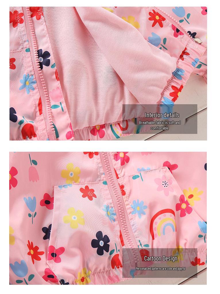 2025 Spring/Summer Korean Style Girls' Printed Hooded Windbreaker Cardigan