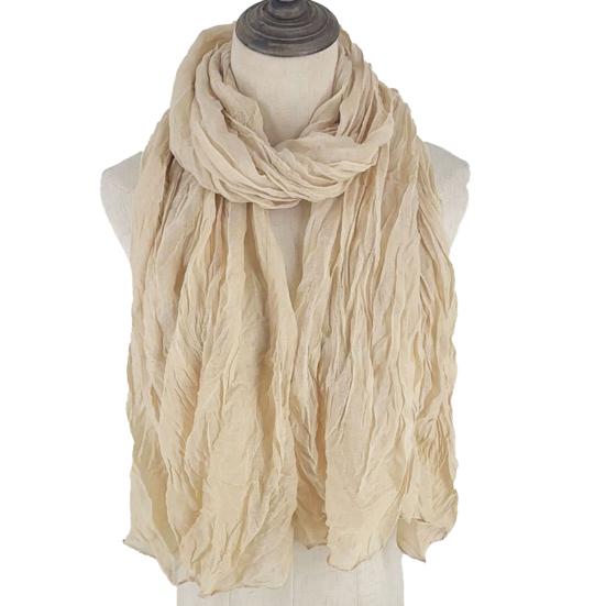 Women Scarf Shawl Solid Color Soft Warm Pleated Scarf UV Protection Casual Cotton Linen Shawl Fashion Accessory