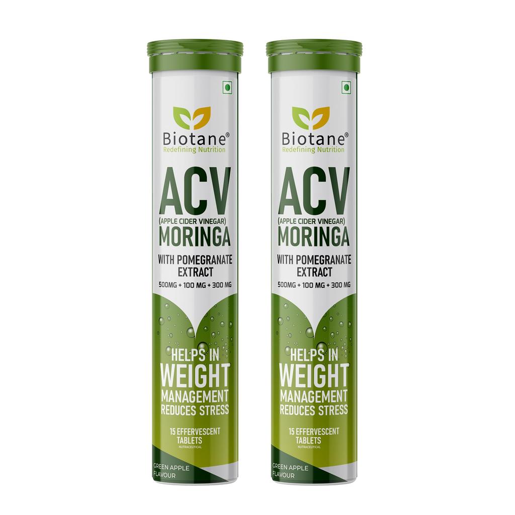 Biotane ACV (Яблочный уксус) Шипучие таблетки с экстрактом моринги и граната | Добавка для контроля веса и снятия стресса | Зеленый Ап