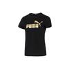 Puma Футболка с коротким рукавом и круглым вырезом, с логотипом и золотыми буквами, цвет черный, женская 845594-01