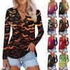 Женская летняя модная повседневная рубашка с v-образным вырезом и длинным рукавом с принтом, топ