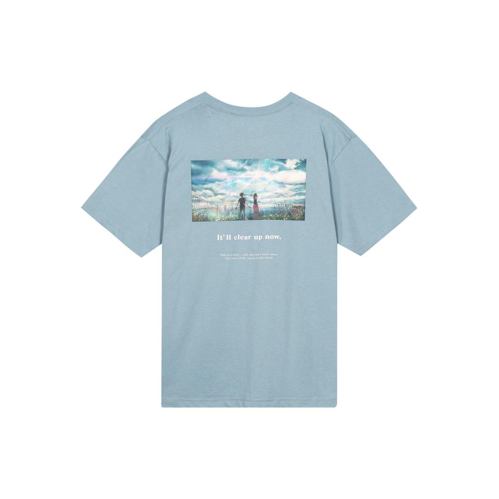 Uniqlo Коллаборация X Макото Синкай SS23 Письмо Мультяшный Аниме Принт Круглый Вырез Короткий Рукав Футболка Унисекс Топы Розовый Синий 456287-62