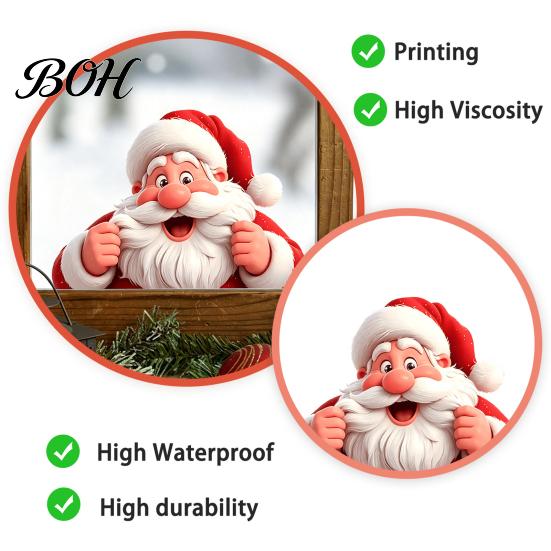Decorative Holiday Wall Art Peeking Santa Claus Static Window Cling, 3D Effect Christmas Gift for Home Sticker, Reusable Glass Decal Decor Seasonal