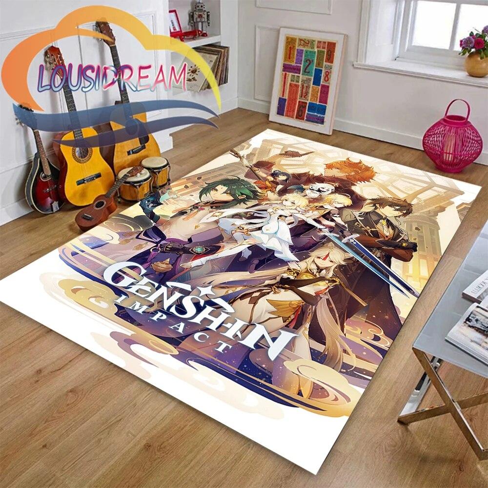 Ковер с мультяшными приключенческими играми, 3D принт Genshin Impact, напольный коврик для гостиной, мягкий фланелевый ковер для игр
