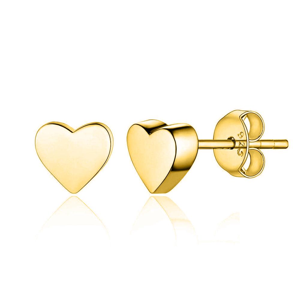 925 Sterling Silver Gold Vermeil Heart Stud Earring
