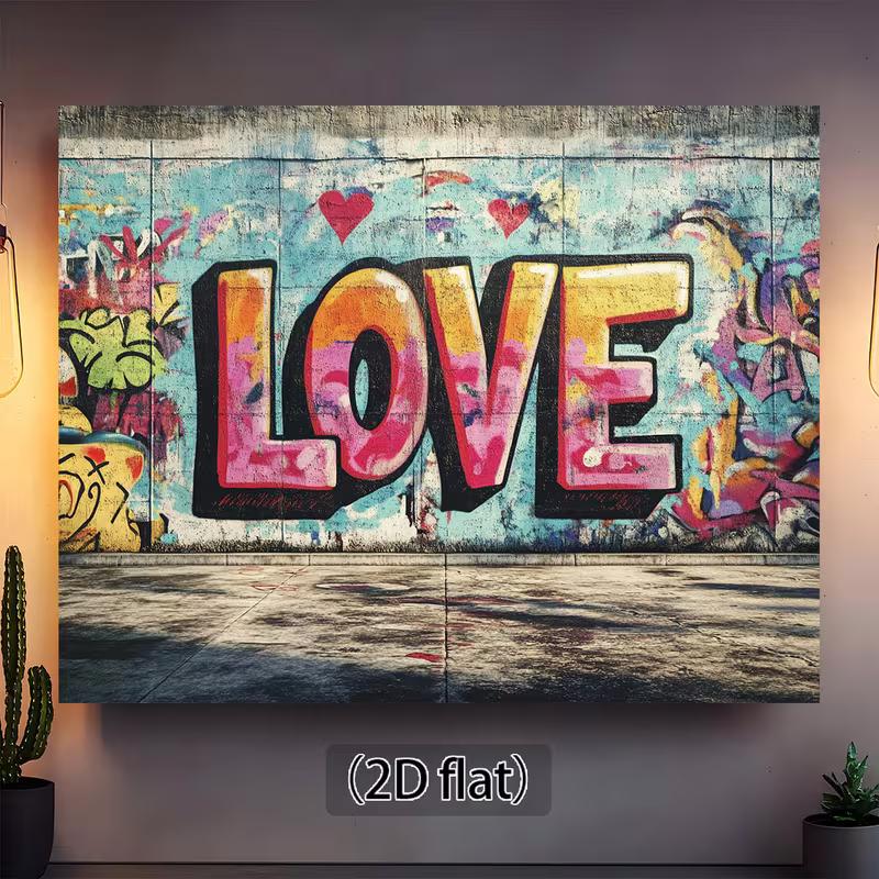 Двумерный фон для Дня святого Валентина, Стена с граффити LOVE, Городской фотодекор