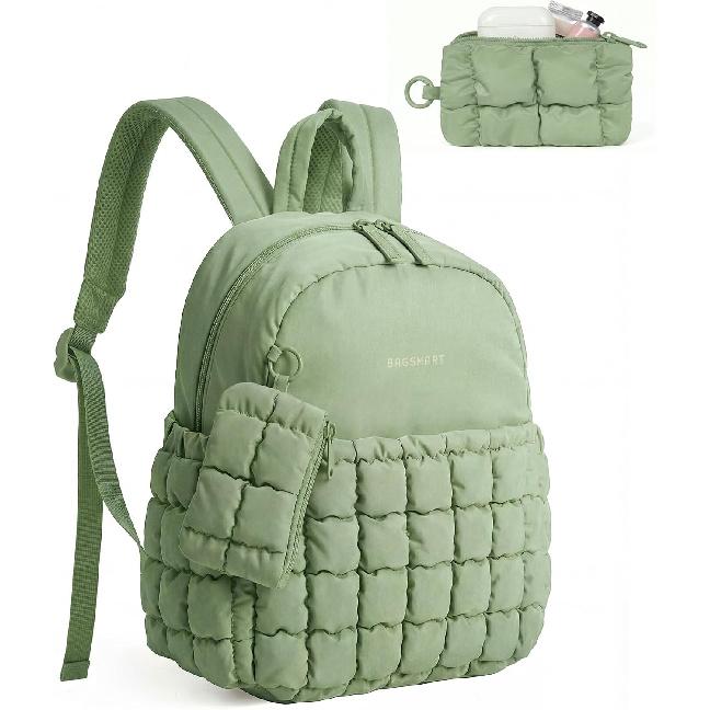 BAGSMART Mini Backpacks for Women, Puffy Checkered Quilted with Pouch