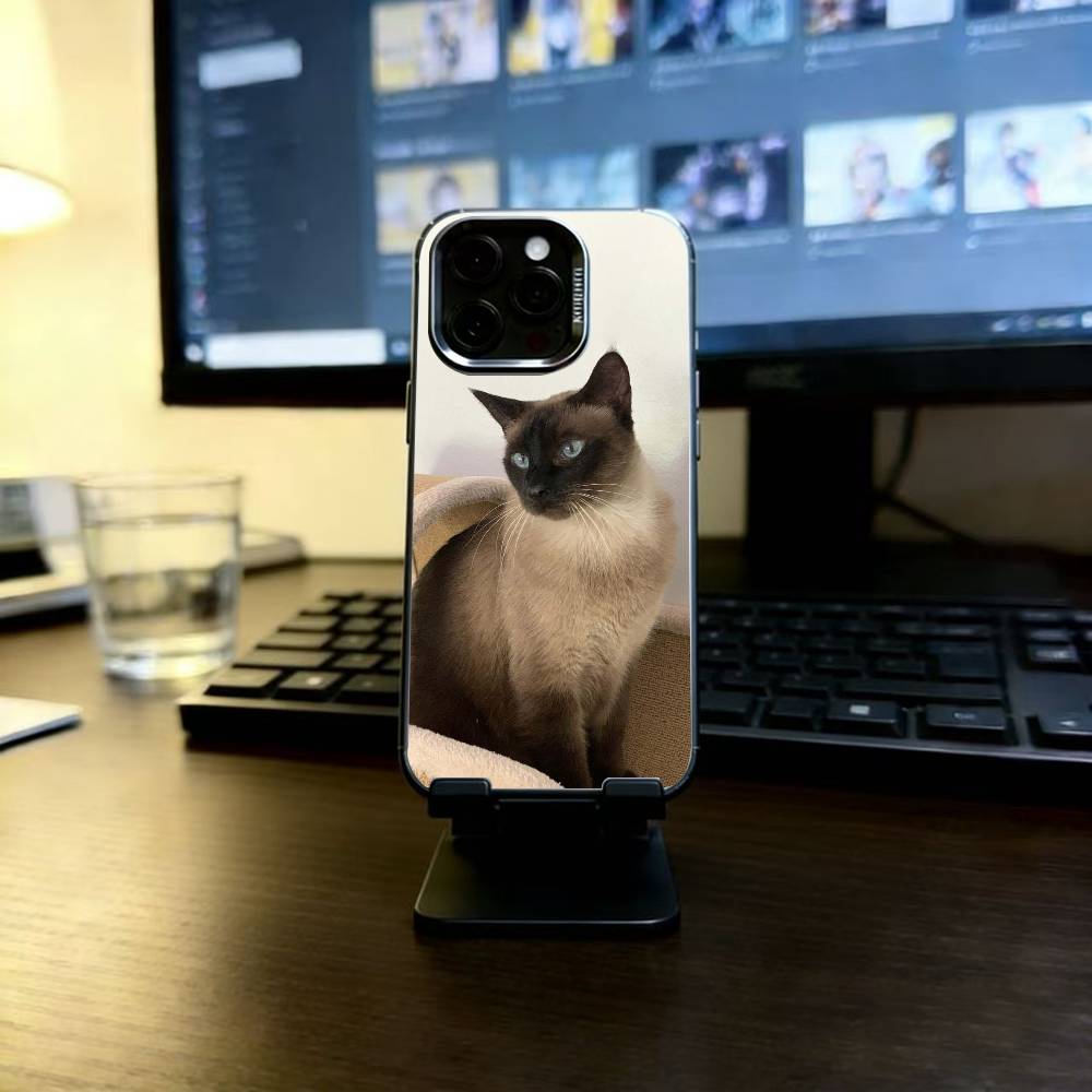 S-Сиамская кошка Милый чехол для телефона для iPhone 17,16,15,14,13,12,11 Plus,Pro Max,XS,Цветной посеребренный внутренний чехол