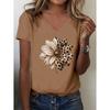 Women's V-Neck T-Shirt Flowers Print Tees Summer Short Sleeve Top Casual