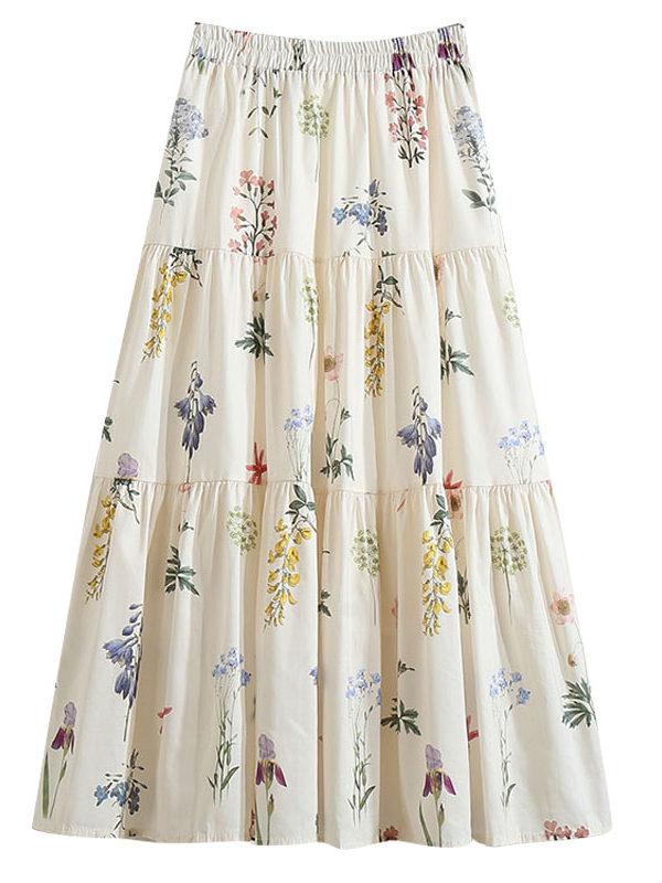 DIMANAF 2025 Новые Летние Весенние Женские Новые Юбки Цветочные Свободные Эластичные Плиссированные Элегантные Длинные Юбки