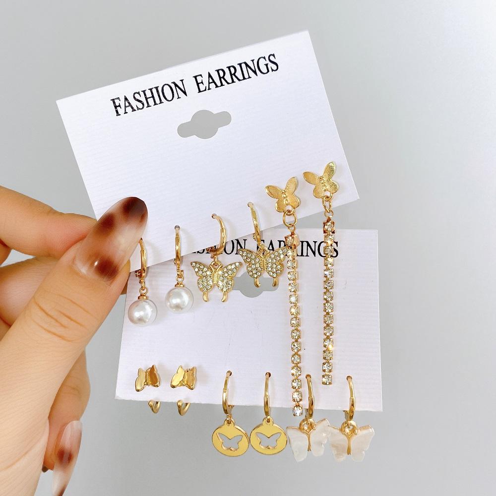 IF ME Fashion Resin   Earrings Set Checkerboard Heart Crystal Butterfly  Earring Women Jewelry Accessories