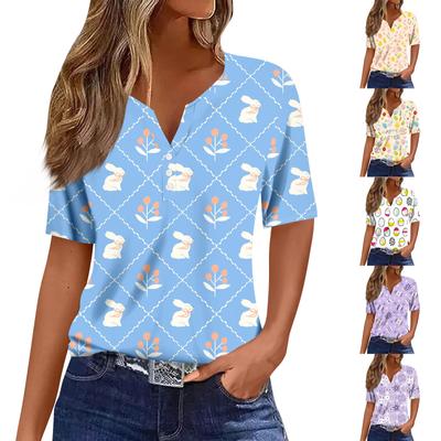 Женская повседневная футболка с v-образным вырезом и коротким рукавом с декоративными пуговицами, топ