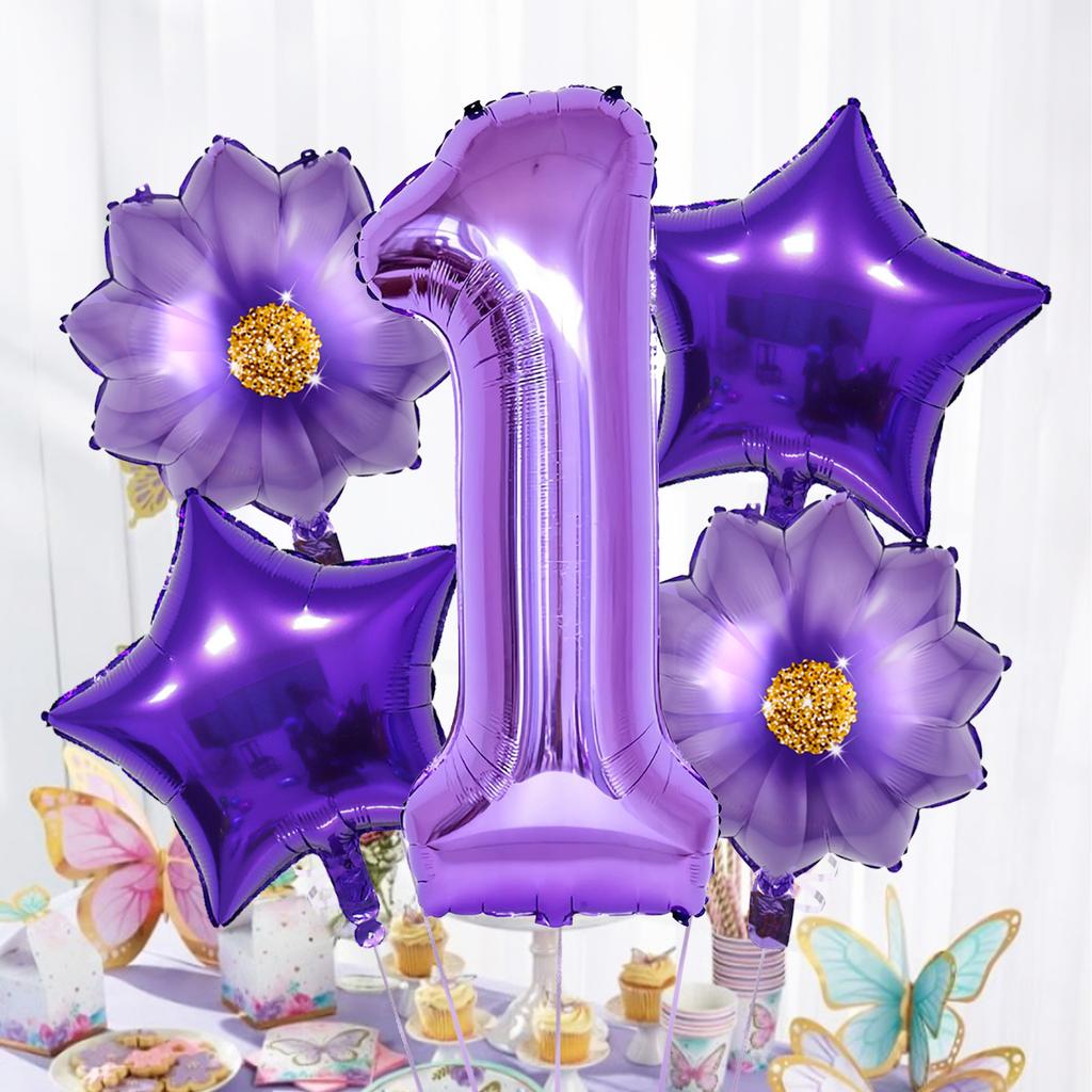 5pcs Purple Number Foil Balloon Set for Birthday Parties, Anniversaries, Holiday Celebrations, Party Decorations,