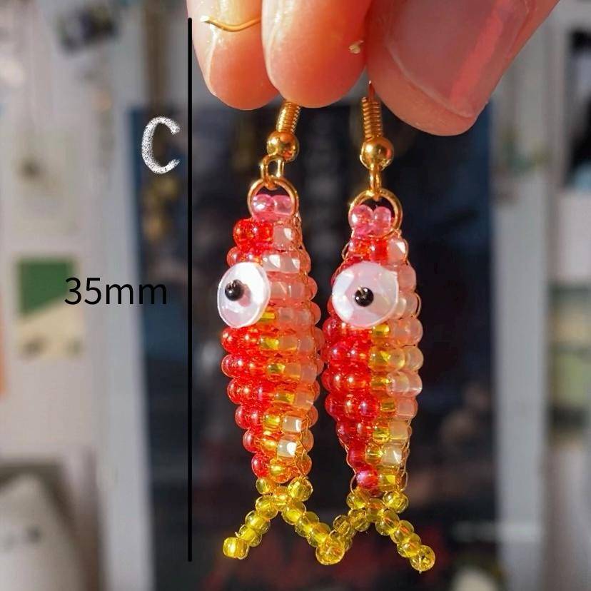 Fashion Dopamine Cute Colorful Handmade Beads Small Fish Earrings Earrings Stud Earrings Gold-Plated Guarantee