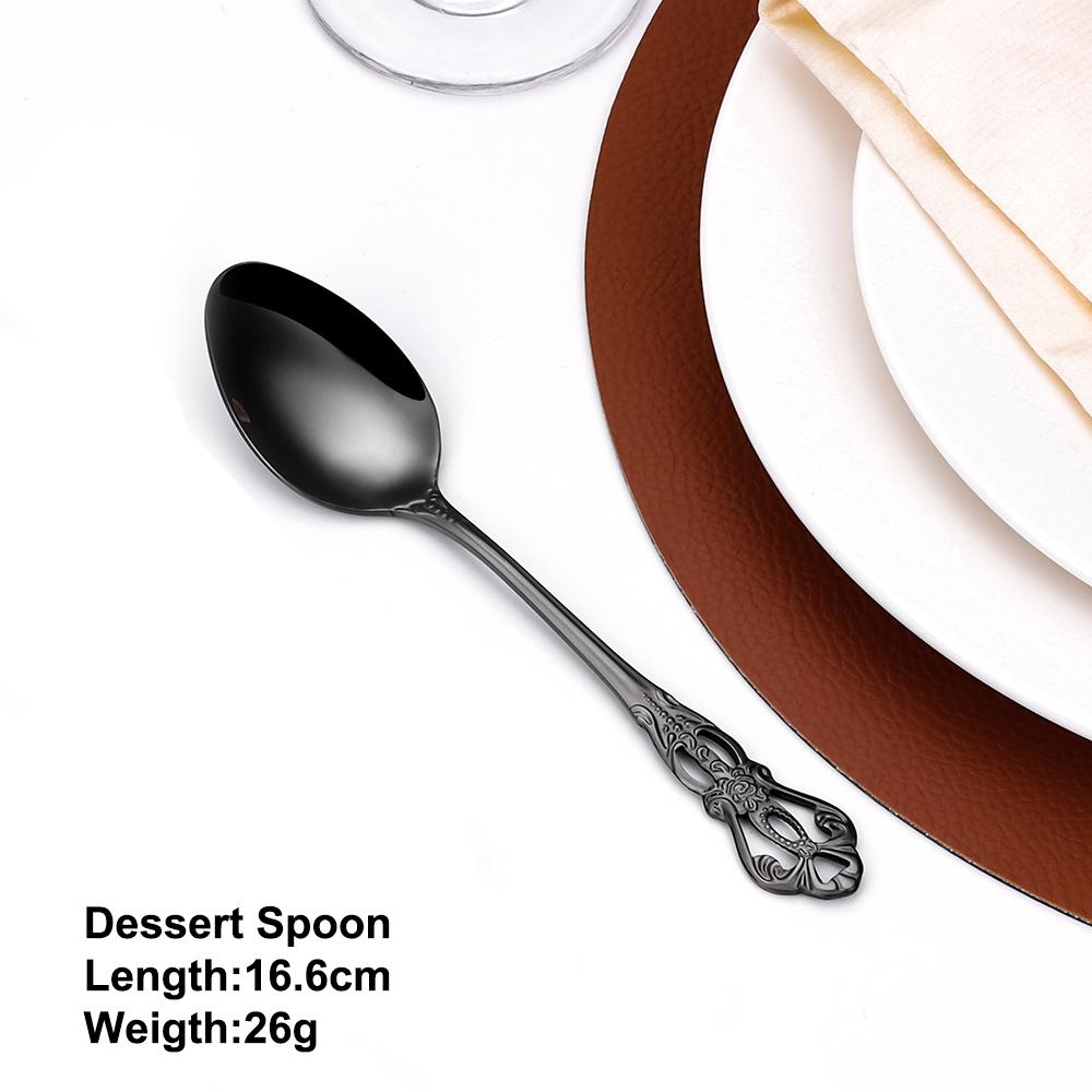 3/4/6/12Pcs Gold Dessert Spoons Stainless Steel Stiring Spoon Set Cake Salad Spoon Retro Black Thin Cutlery Luxury Sliverware