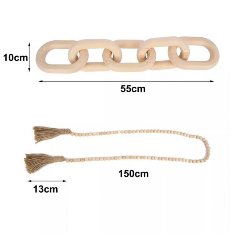 Wooden Decorative Chain Craft Five Interlocking Rings Bead Strand Home Tabletop Ornament Rustic Style