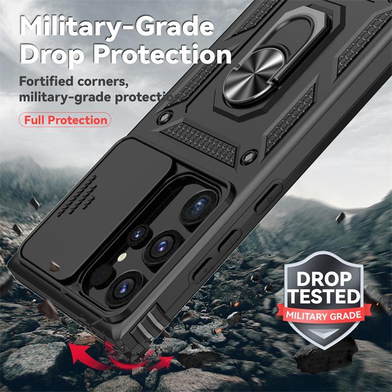 Чехол для Samsung Galaxy S23 Ultra Чехол Сдвижная защита объектива камеры Coque для Galaxy S23 Plus S 23 FE Armor Кольцо-держатель Задняя крышка