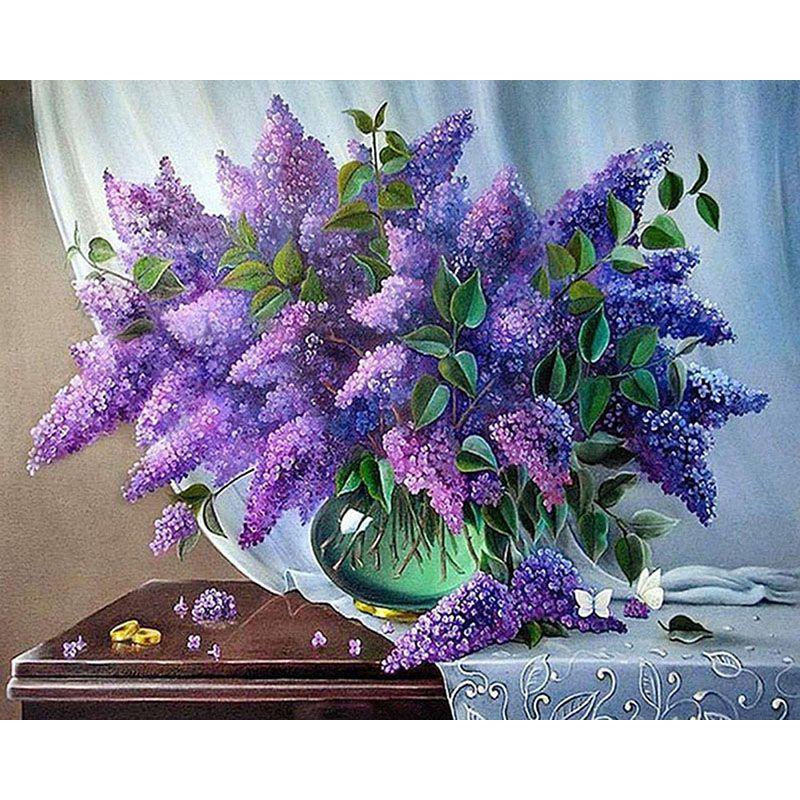 Алмазная живопись цветы полная дрель круглая алмазная вышивка фиолетовая лавандовая картина стразами домашний декор