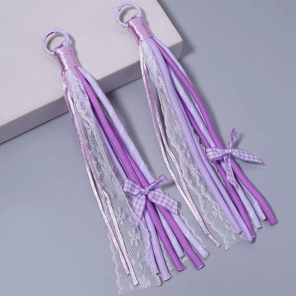 2Pcs Lace Braided Braided Keychain Colorful Design Bow Pendant Keyring For Phone Accessory