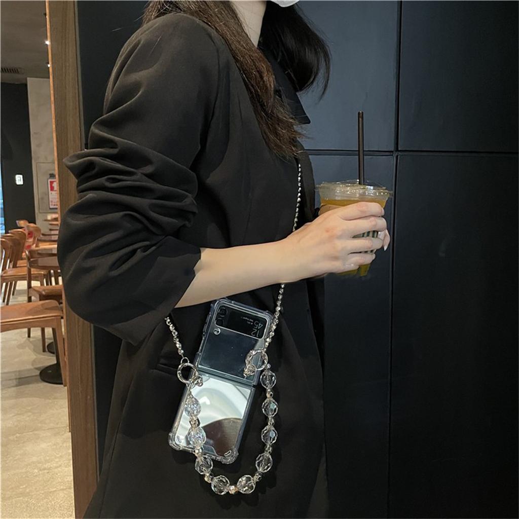 Роскошный браслет-цепочка со стразами, зеркало для макияжа, чехол для Samsung Galaxy Z Flip 4 Z Flip 3 Flip3 Zflip 5g, противоударный чехол