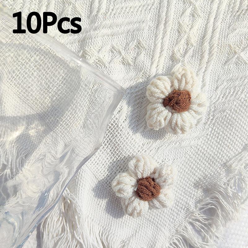 10 шт. вязаные цветы аппликация для одежды шляпа заколка для волос ручная вязка пуховый цветок своими руками нашивки декор швейные аксессуары