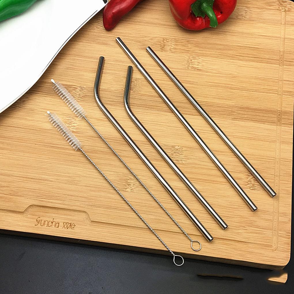 Stainless Steel Reusable Straws Drinking Bottle Cups Straight Straw Soft Brush Kit Washable Tools Household Supplies