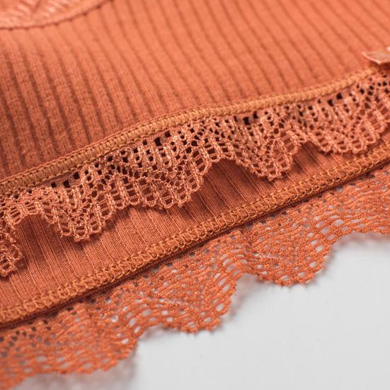 Women Underpants Thread Mid Waist Lace Edge Solid Color Elastic Cotton Crotch Moisture-wicking Stretchy