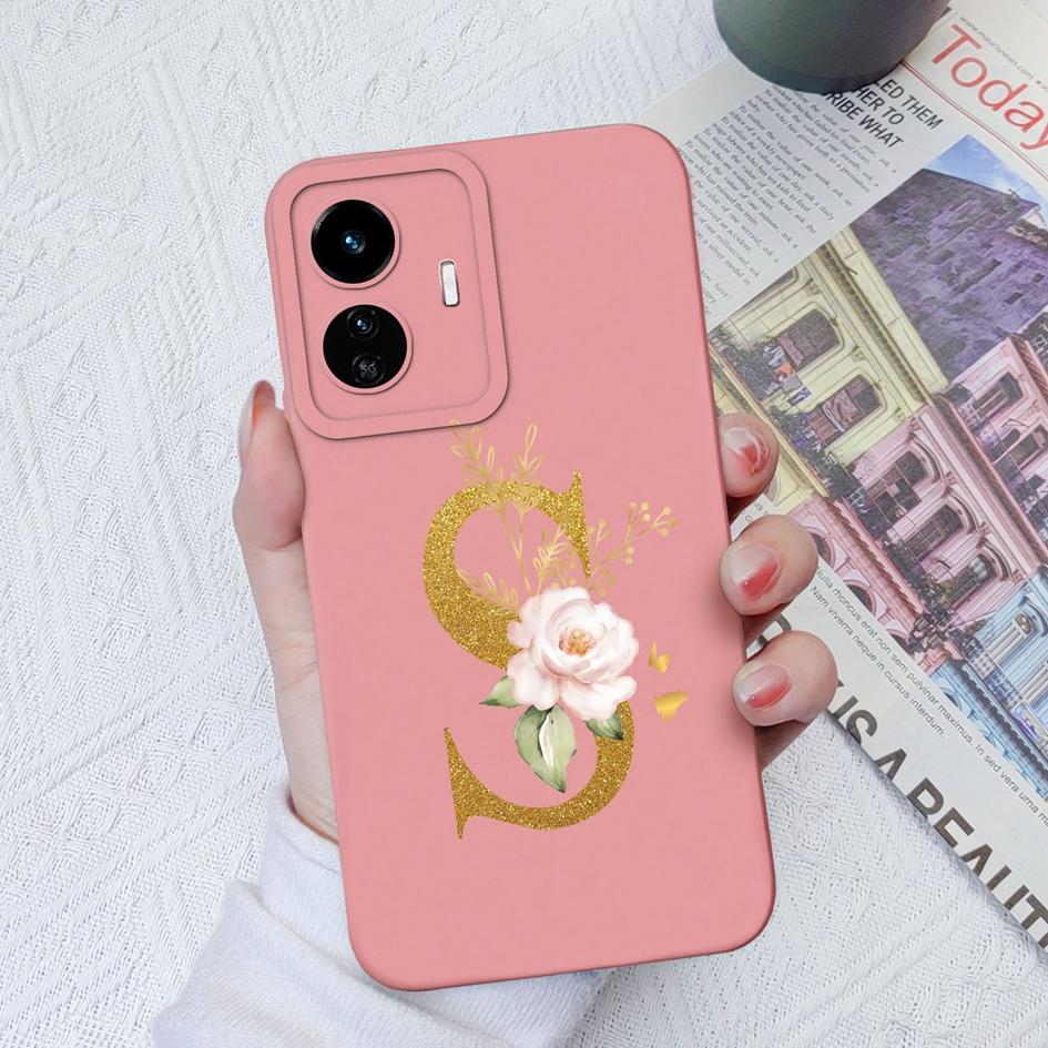 Для Vivo Y90 Y91C Y77E Y53S Y56 Y70S Y72T Y74 Y75 Y81 Модный жидкий силиконовый чехол для пары с цветочными буквами для Vivo Чехол для телефона Funda Coque Bumper