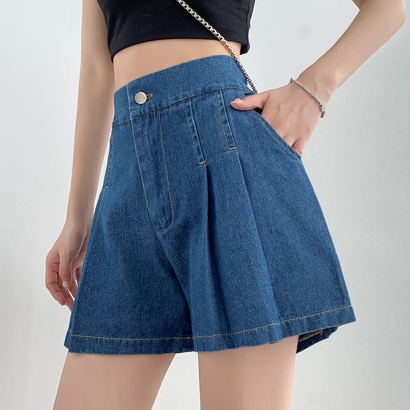 Women's Washed Denim Shorts, 2025 Summer Collection: Loose Wide-Leg Design, Elastic High Waist, Casual Fit.