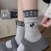 Серые осенне-зимние шерстяные вышитые мягкие полосатые носки до середины икры в горошек женские носки-гольфы