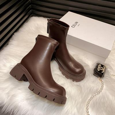 2025 новые осенние ботинки Мартин на платформе, ветрозащитные короткие ботинки, бархатные ботинки, женские ботинки на эластичном среднем каблуке с тонкой подошвой и молнией сзади