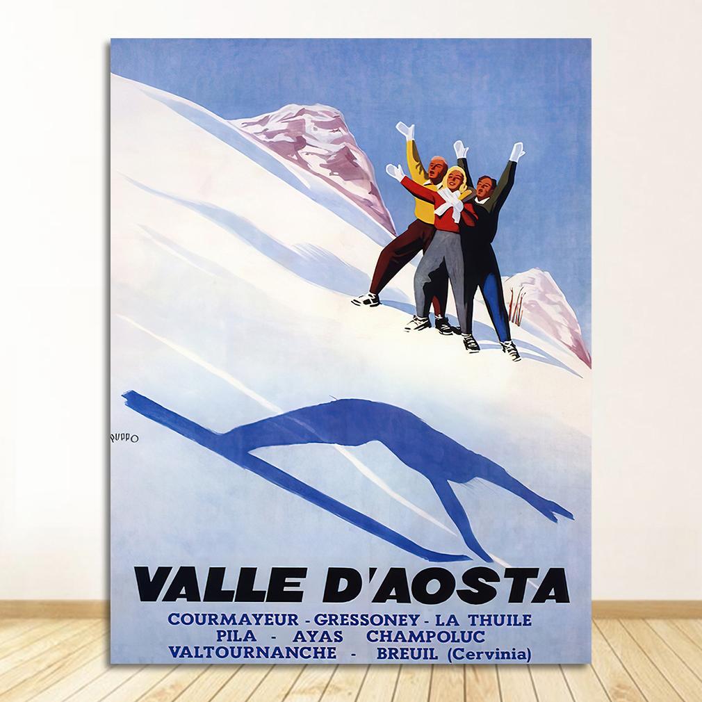 Винтажные настенные крафт-постеры с покрытием, настенные наклейки для украшения дома, фотографии в стиле ретро, ​​лыжи в Альпах, Швейцария, холст, живопись, катание на лыжах