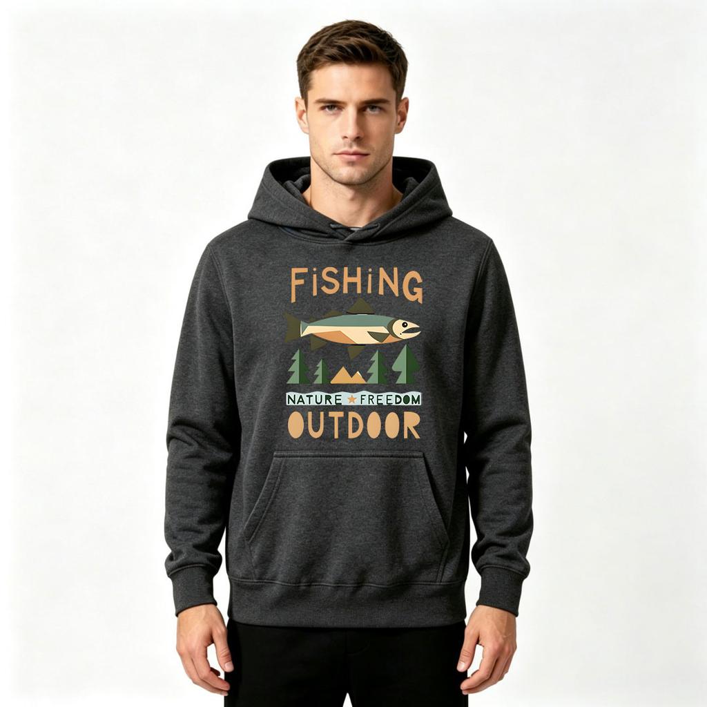 Men's Fishing Nature Outdoor Print Pullover Hoodie Casual Long Sleeve Sweatshirt for Men