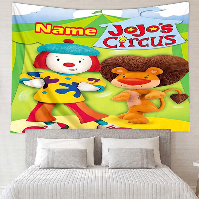Custom Name JoJo's Circus Print Tapestry, Backdrop, Easy Setup, Ideal for Bedroom, Office & Living Room, with Aesthetic Wall Hanging Decor.