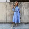 Fashion Womens Casual Loose Sexy Long Sleeve Cowboy Dresses Ladies Summer Denim Dress