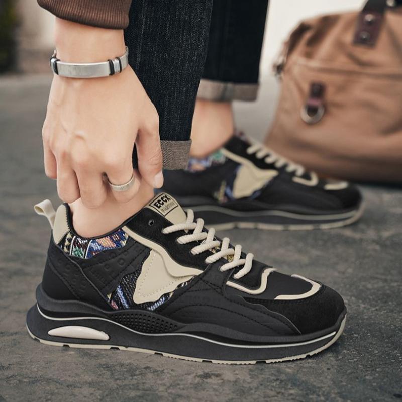 Fashion Popular Man's Pu Leather Sneakers Spring Autumn Lace-up Fabric Platform Casual Shoes Loafers Fashion Breathable Vulcanized Shoes