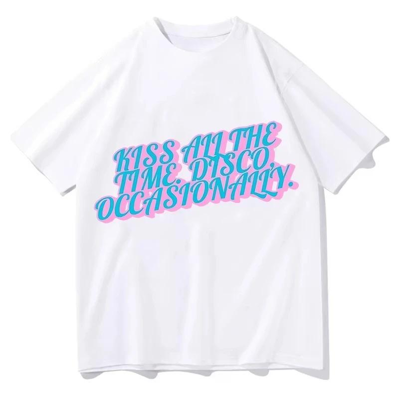 Vintage Kiss All The Time Disco Occasionally TShirts Tees Shirt Unisex Fashion Casual Aesthetic Graphic Summer Cotton Tops Y2K