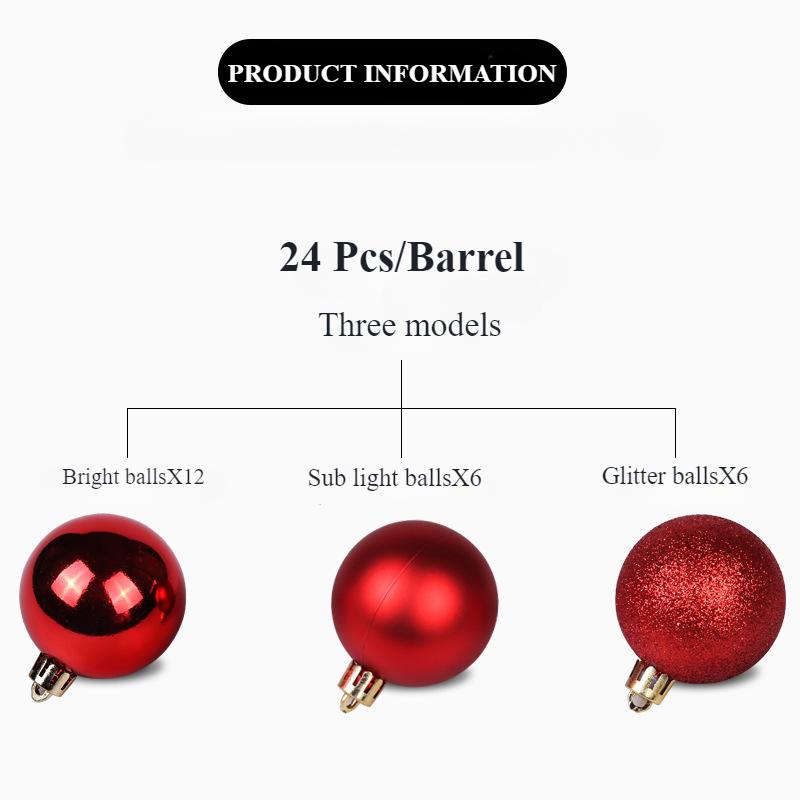 Диаметр 3/4/6/8 см, рождественские безделушки, украшения, 24 шт. в бочке, набор рождественских красочных шаров, гальванизированный пластиковый подвесной шар для рождественской елки, украшение для дома