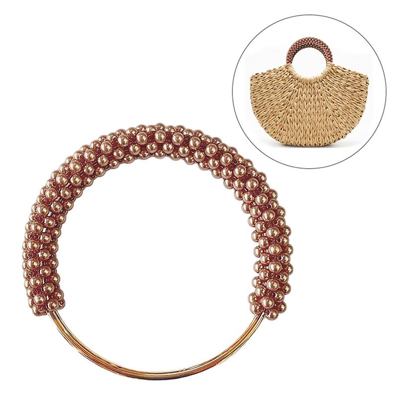 1Pc Exquisite Pearl Round Bag Handle Metal Ring Braided Colorful Beads For Women Handbag Purse Frame Diy Handmade Bag Accessories