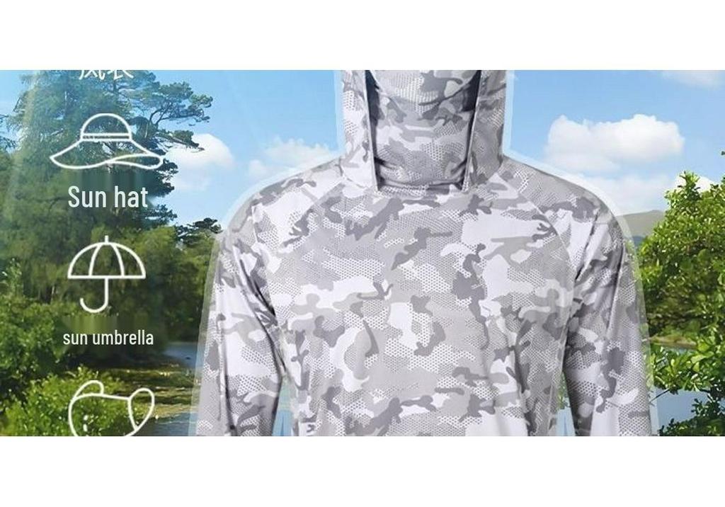 Men’s Outdoor Camouflage Sun Protection Ice Silk Sportswear with Face Covering