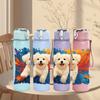 1PC White Puppy Color Splash Art 750ml Color Plastic Sports Water Bottle Leakproof Flip Straw Lid For Sports Office Home Use